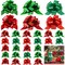 100 Pieces Christmas Wrap Pull Bows 5 Inch Gift Bows with Ribbon Wrapping Accessory Present Christmas Wrapping Bows for Holiday Baskets Box Decoration (Red, Green)
